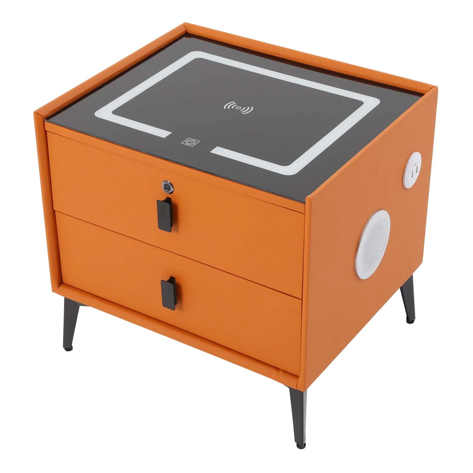 Modern Rectangular Bedside Table with Drawers Bluetooth Speaker Smar