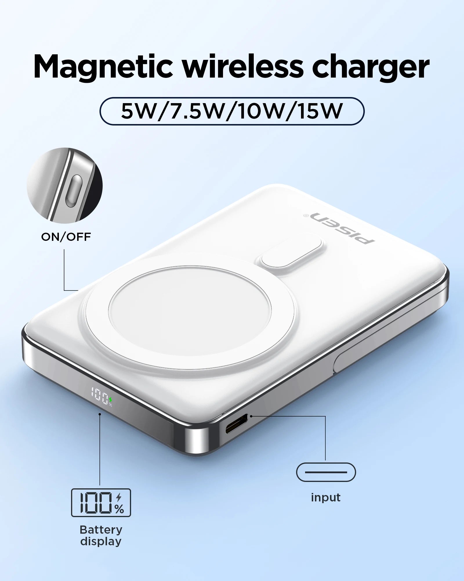 PISEN Magnetic Wireless Power Bank with Built in Stand MagSafe Compa