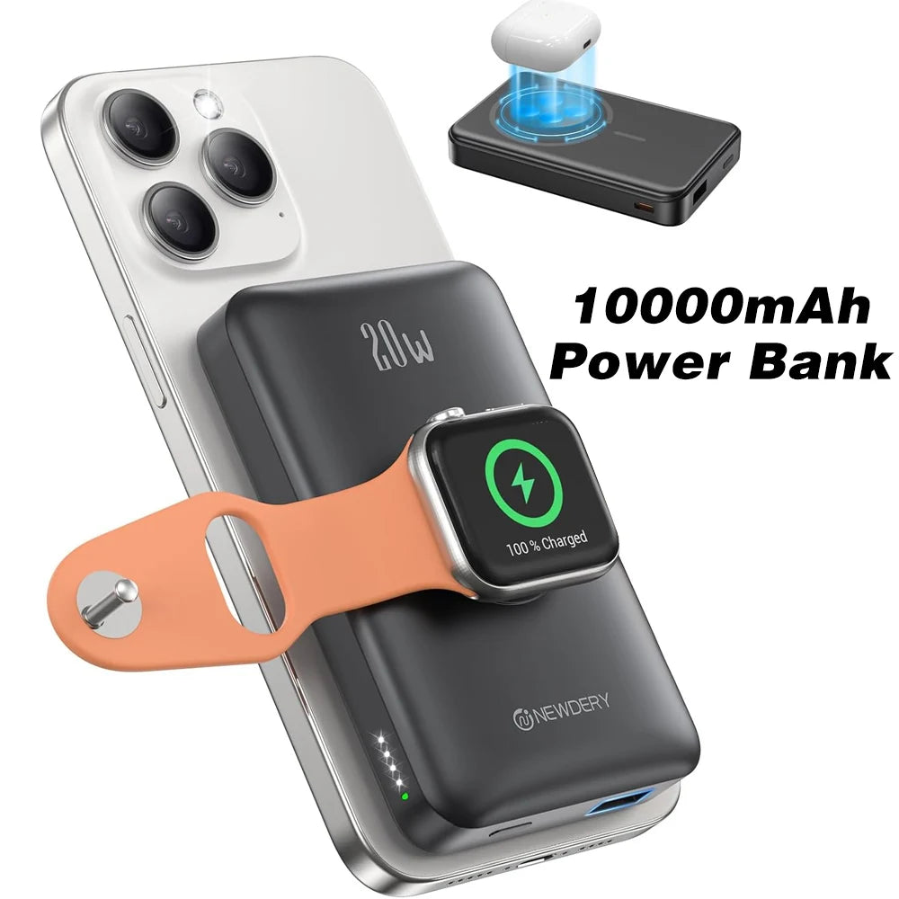 NEWDERY10000mAh Magnetic Wireless Power Bank for Apple Watch /9/8/7/