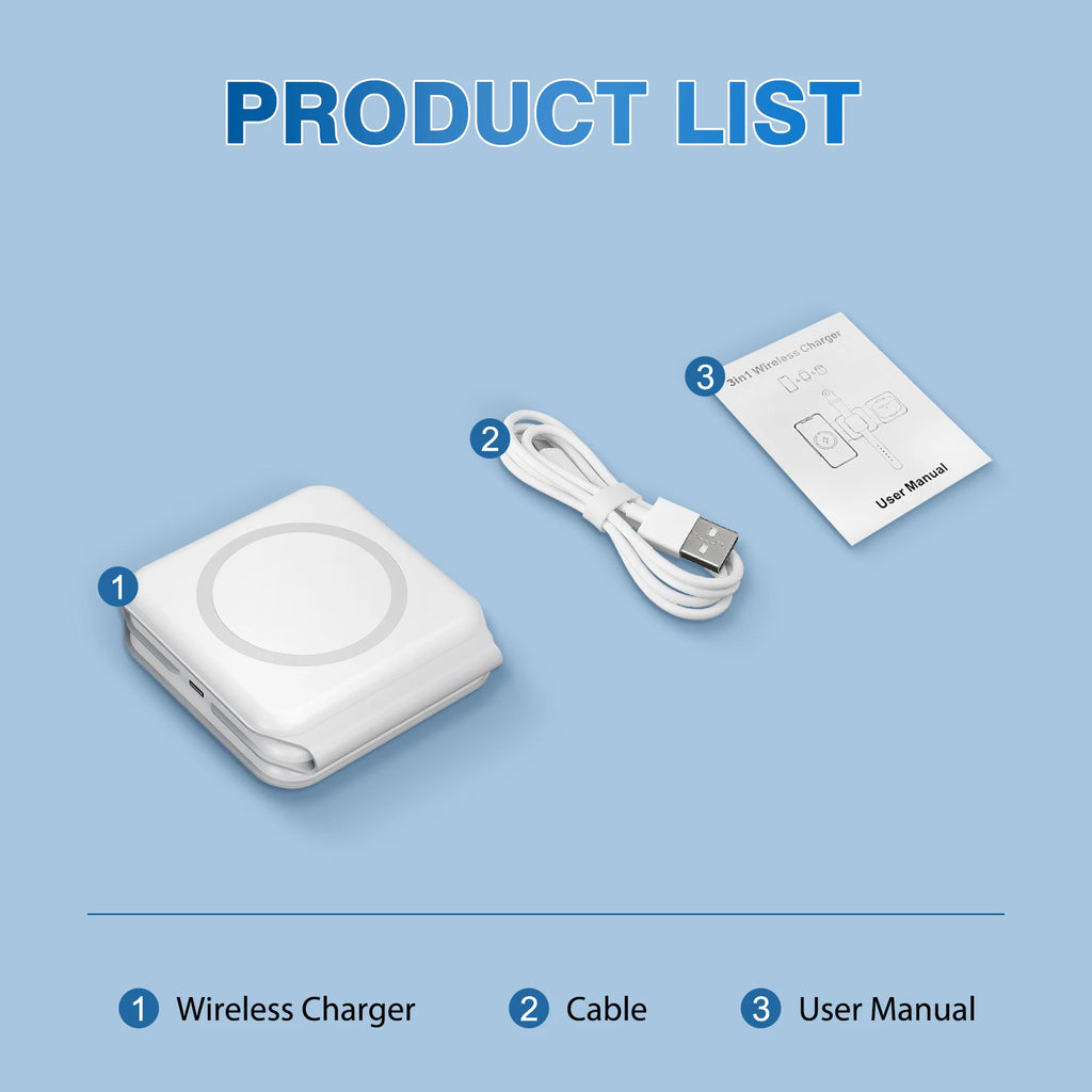 Magnetic Wireless Charger 3 in 1 Travel Charging Flexible Fast Charg