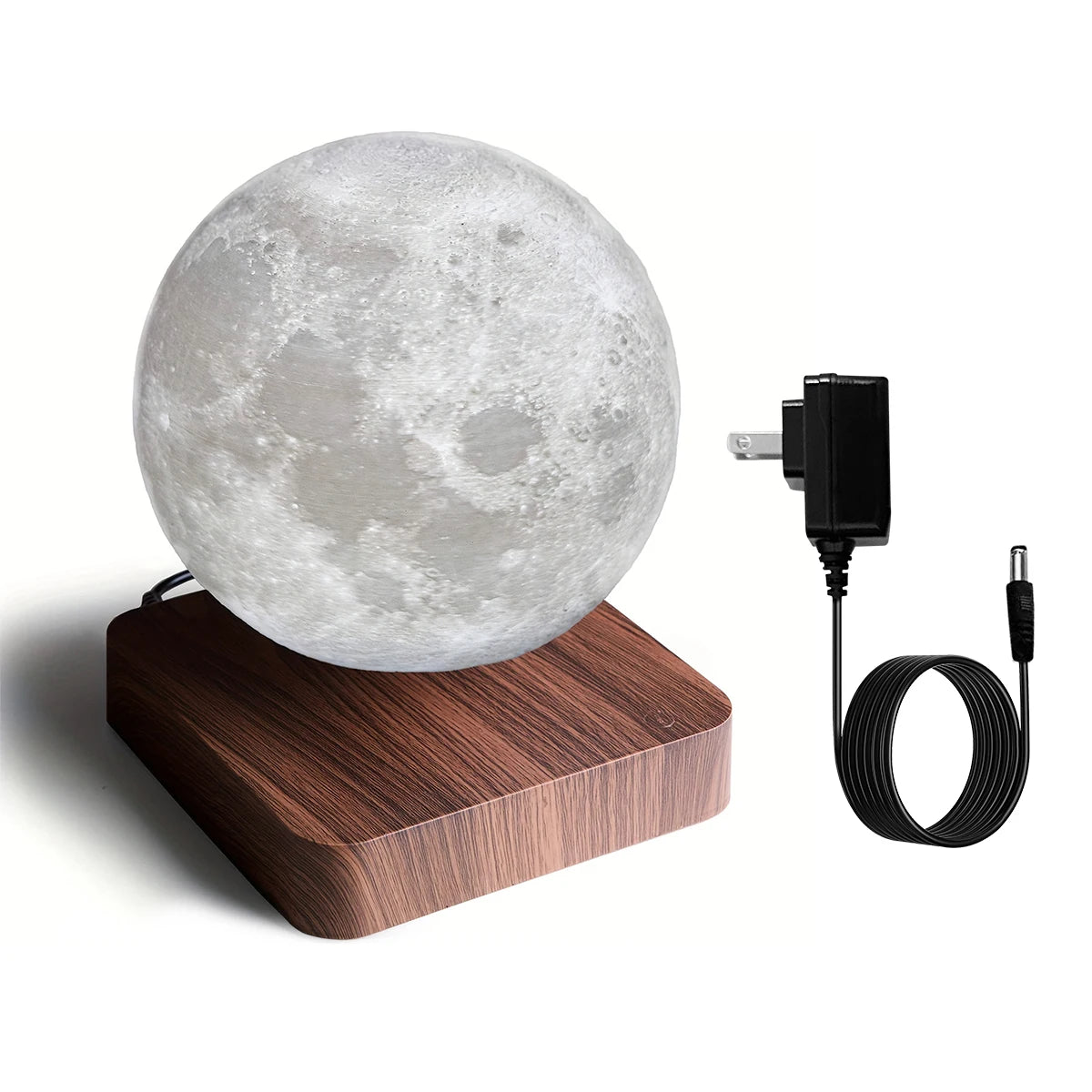 Magnetic Floating Rotating Moon Lamp with Wooden Base, 3 Color Tempe
