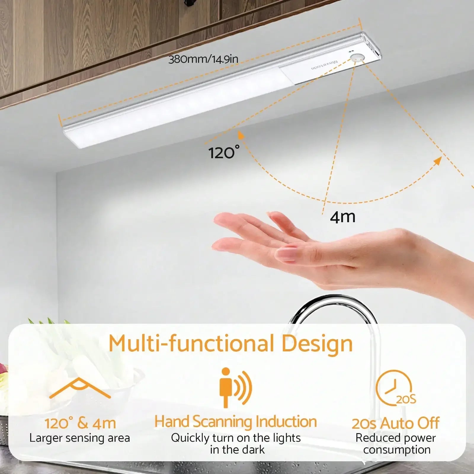 Under Cabinet Lights 64 LED Sensor Magnetic 3000mAh Rechargeable 3 C