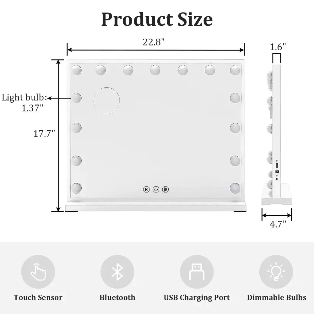 Bluetooth Audio Makeup Mirror with LED Light – 3 Color Modes, Smart