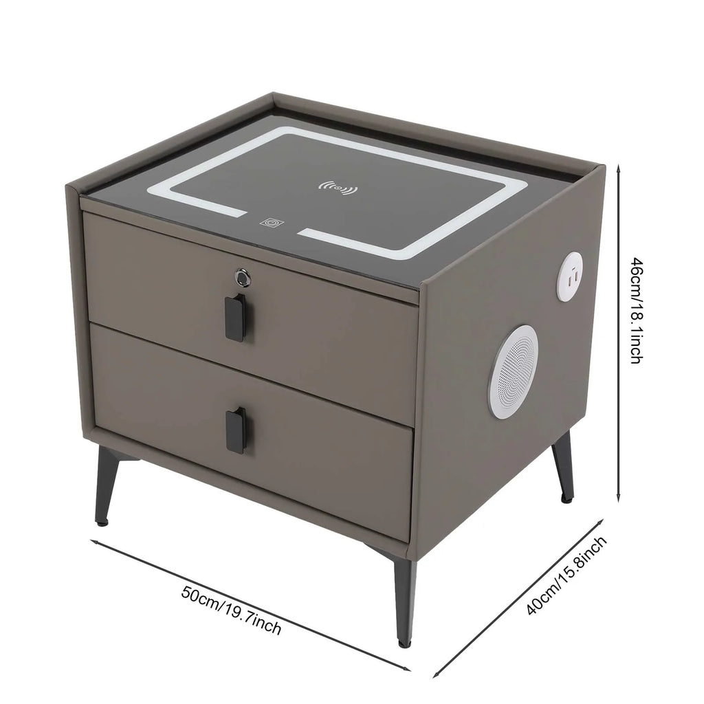 Modern 2 – Drawer Smart Bedside Table with Wireless Charging USB Por