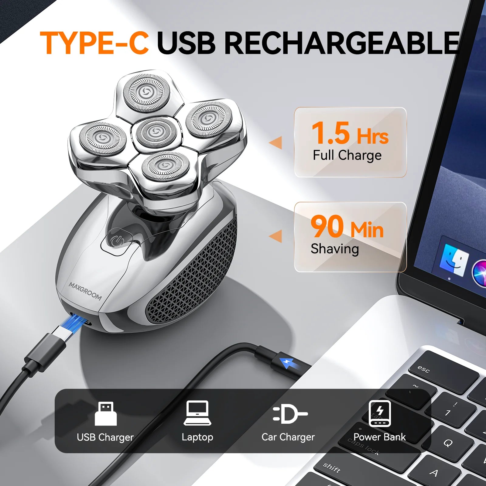 MAXGROOM Electric Head Shavers for Men 5D Floating Blade Magnetic Ra