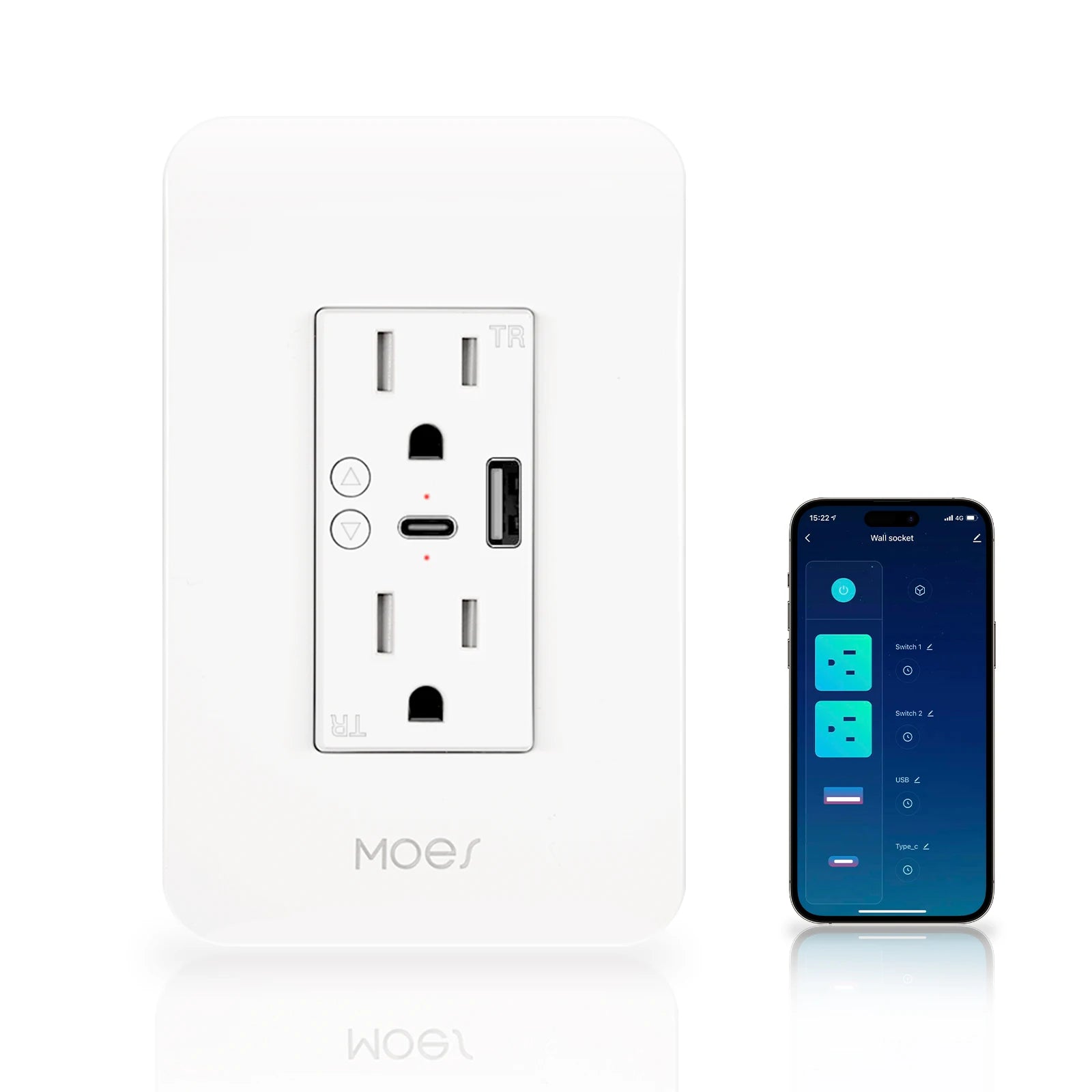 WiFi Smart Power Wall Socket with Type C and USB Dual Outlet Plug Po