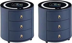 Set of 2 Modern Nightstand with 3 Drawers, Smart Nightstands with Wi