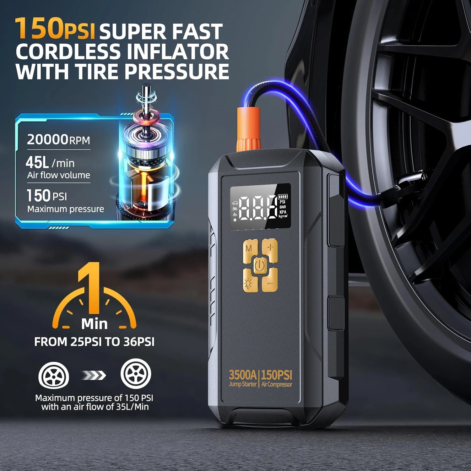 Jump Starter with Air Compressor 3500A Jump Starter 150PSI Air Pump