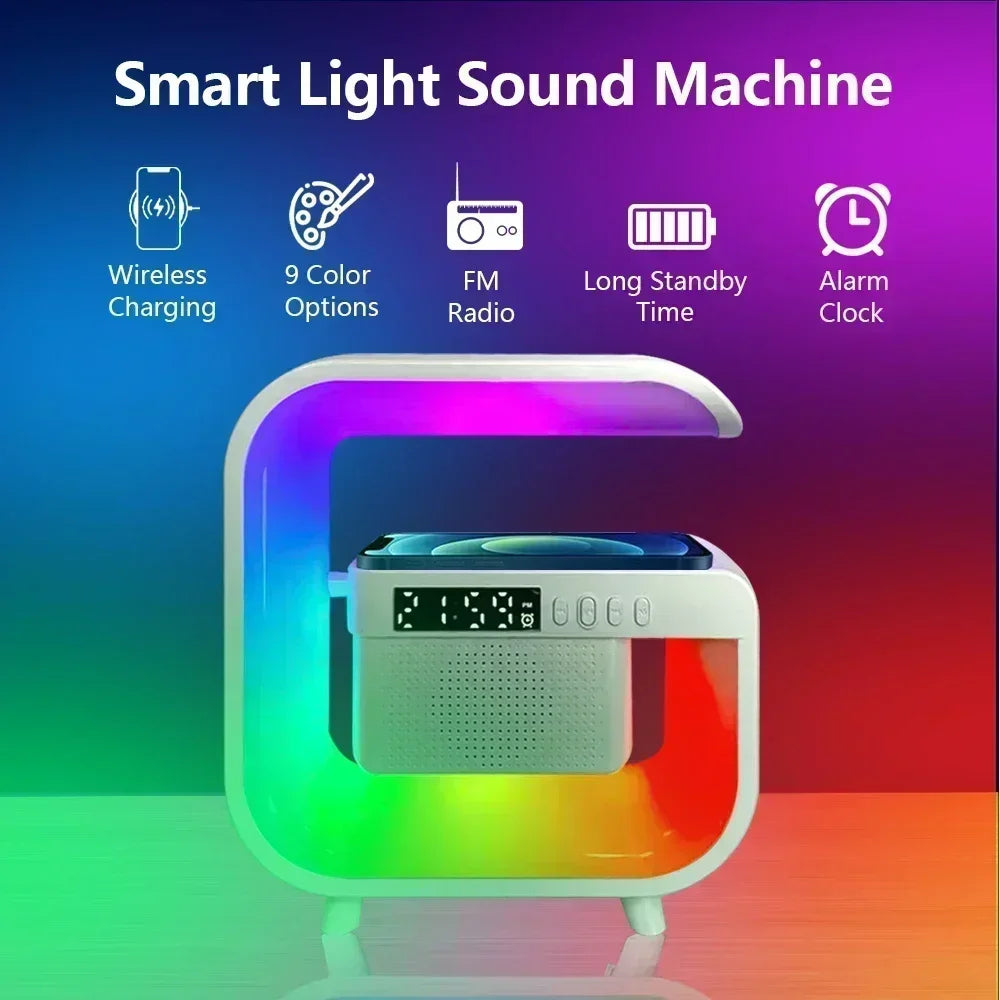 Wireless Charger Station Desk Lamp Night Light Alarm Clock Bluetooth