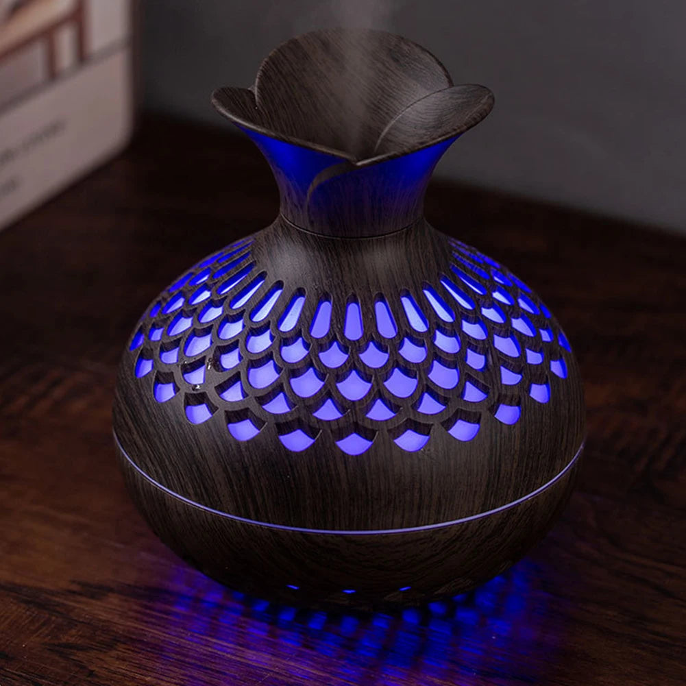 300ML Wood Grain Flower Humidifier Silent Aromatherapy Diffuser USB