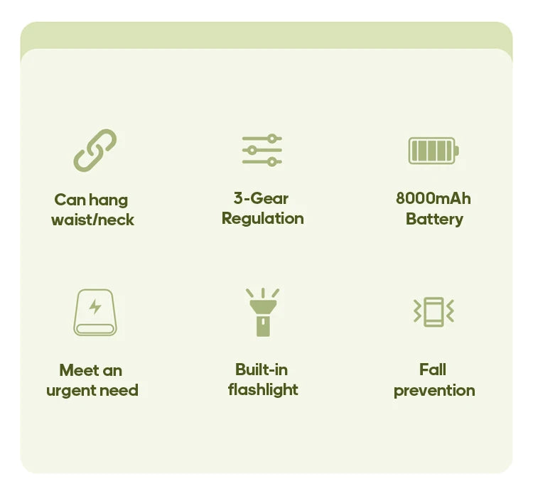8000mAh Outdoor Waist Fan Portable Multifunctional Camping Fan Blade