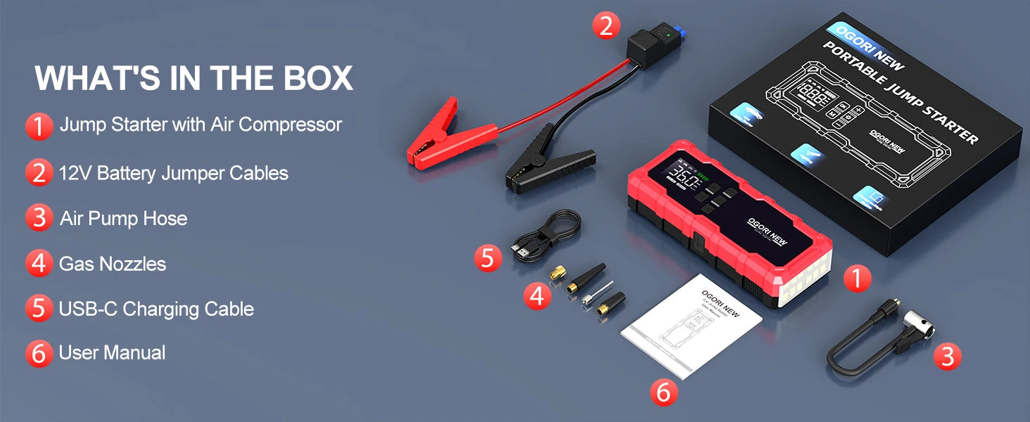4 in 1 7000A/4000A Jump Starter Power Bank 150PSI Air Compressor Tir