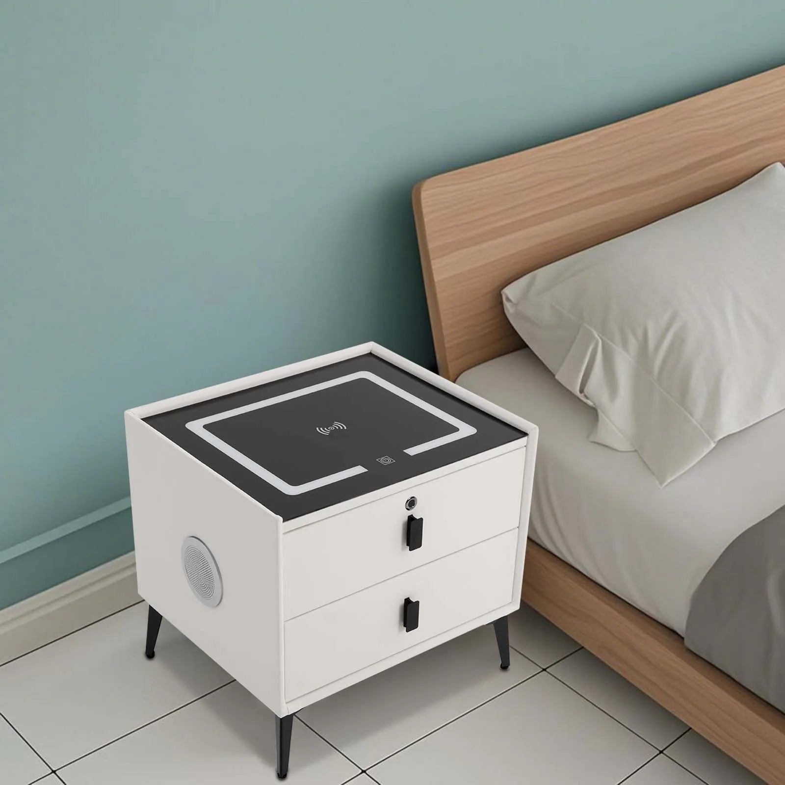 Bedside Table with Drawers Bluetooth Speaker Smart Bedside Table Bed