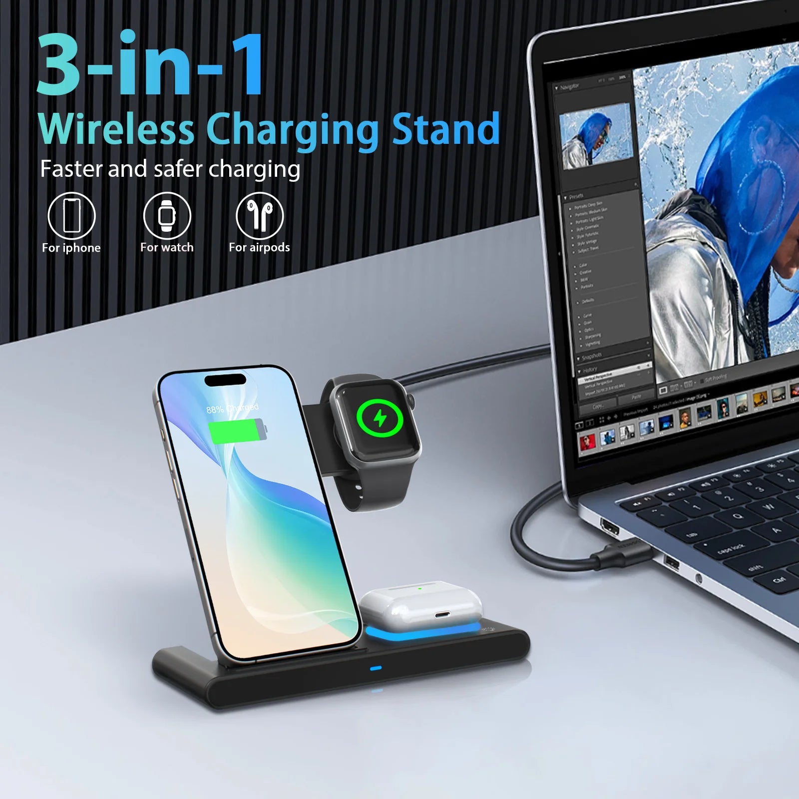 Magnetic Wireless Charging Station 3 – in – 1 Foldable 18W Fast Char