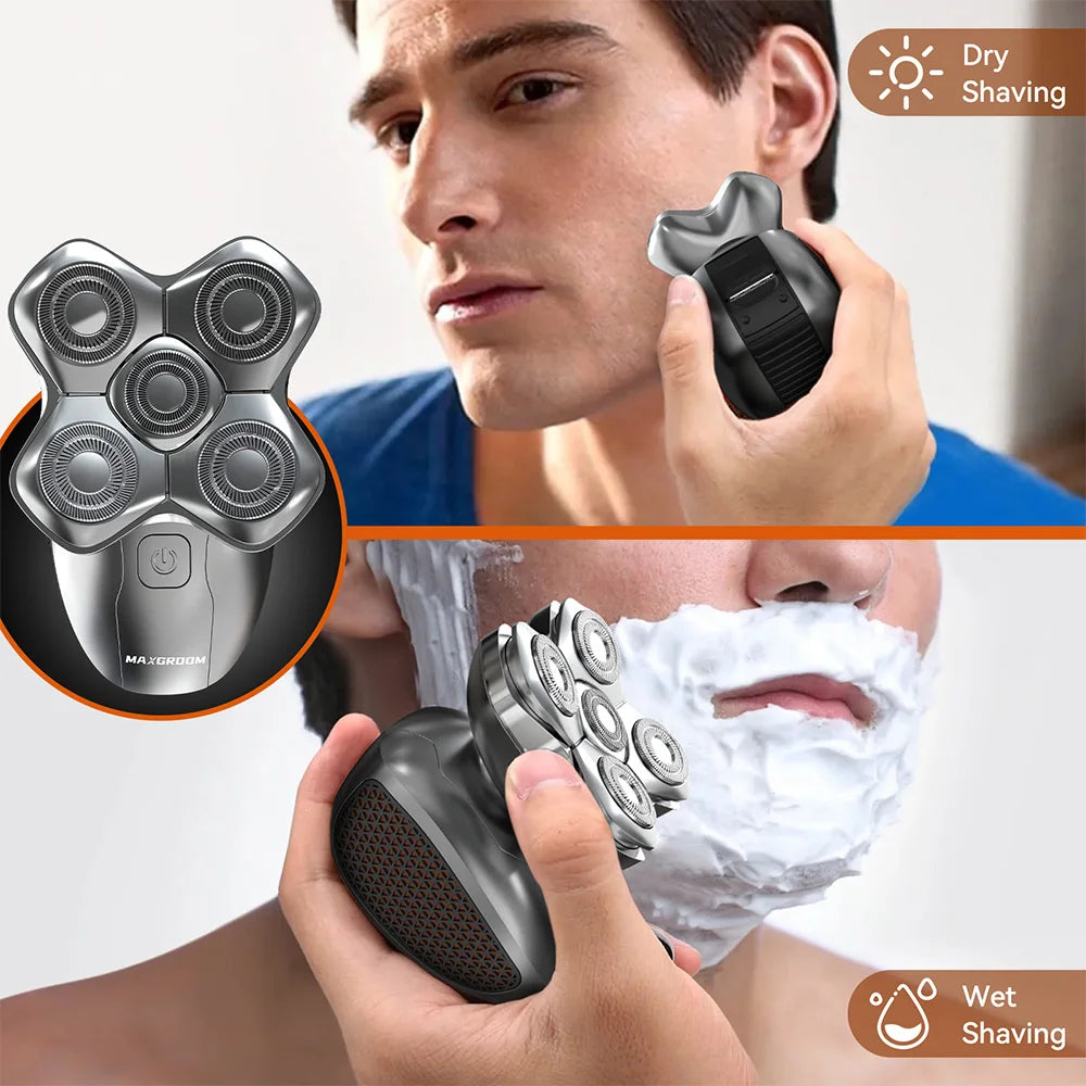 MAXGROOM Electric Head Shavers for Men 5D Floating Blade Magnetic Ra