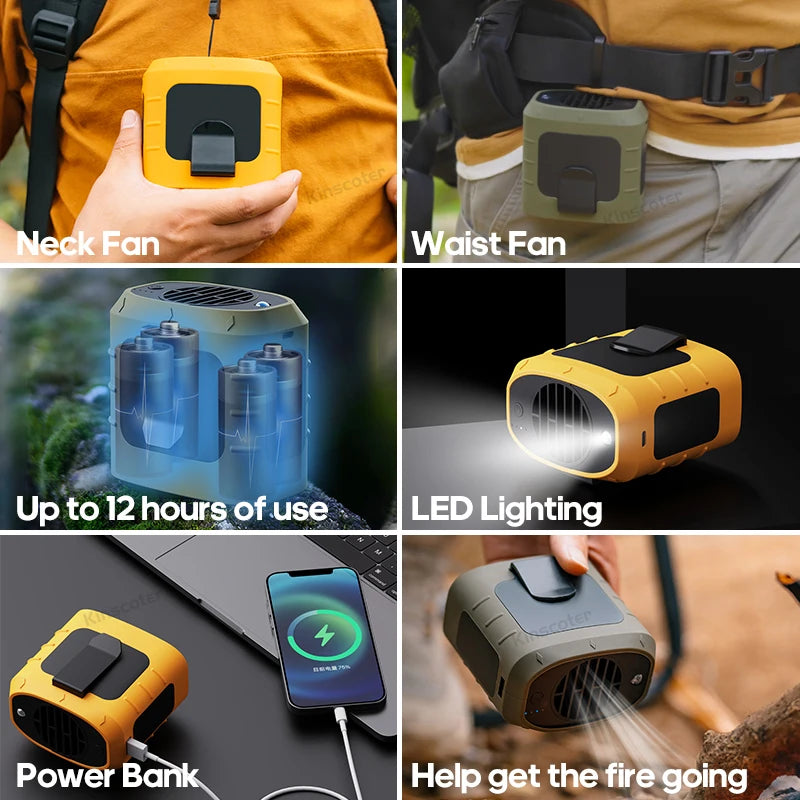 8000mAh Outdoor Waist Fan Portable Multifunctional Camping Fan Blade