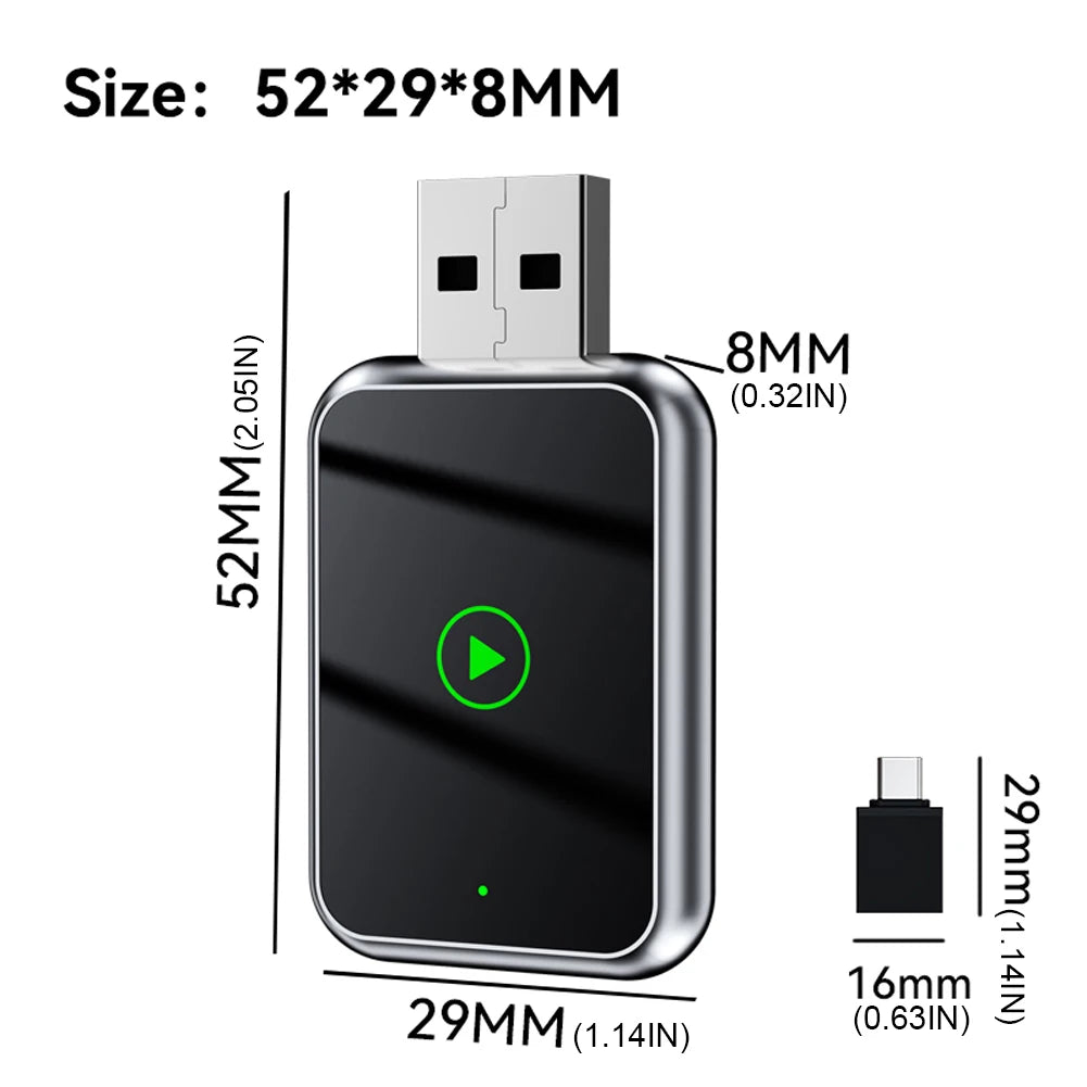 2in1 Wired to Wireless CarPlay Adapter Convert Type – C Plug & Play