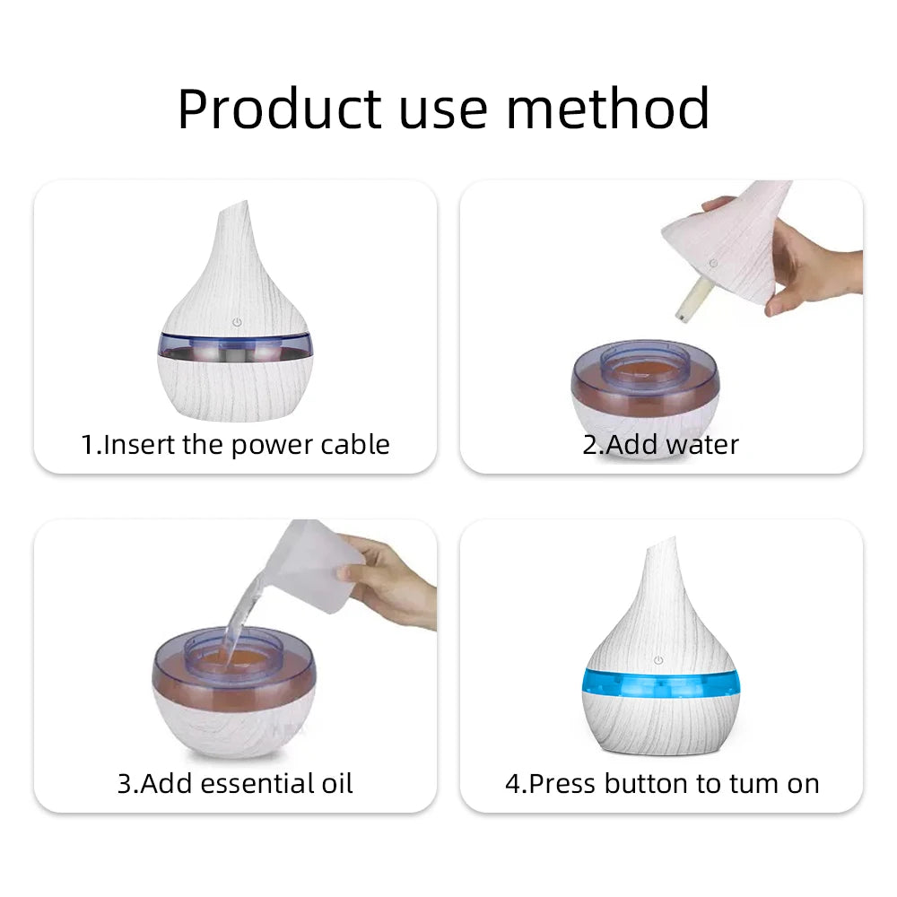 300ml USB Diffusers Rechargeable Air Humidifier with 7 – Color LED A
