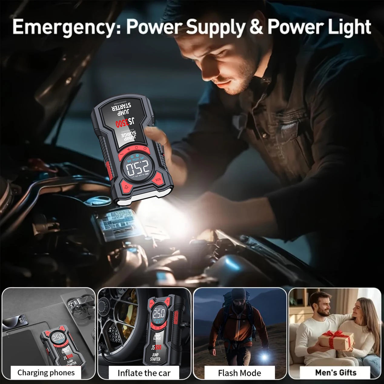 5 – in – 1 Multifunctional Air Pump Jump Starter with Air Compressor