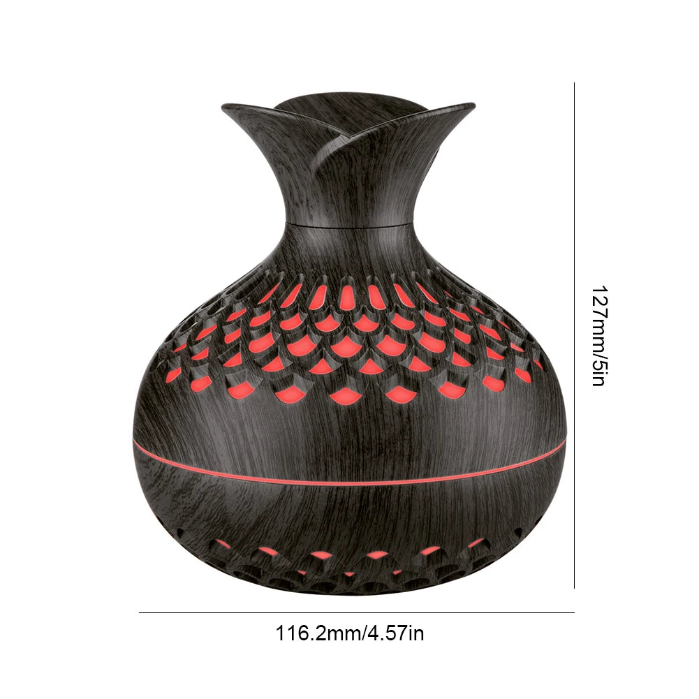 300ML Wood Grain Flower Humidifier Silent Aromatherapy Diffuser USB