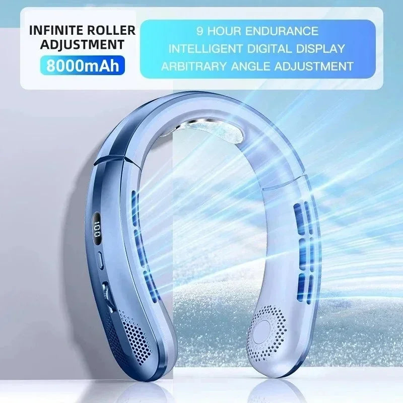 8000mAh USB Hanging Neck Fan Portable Bladeless Mini Rechargeable Mu
