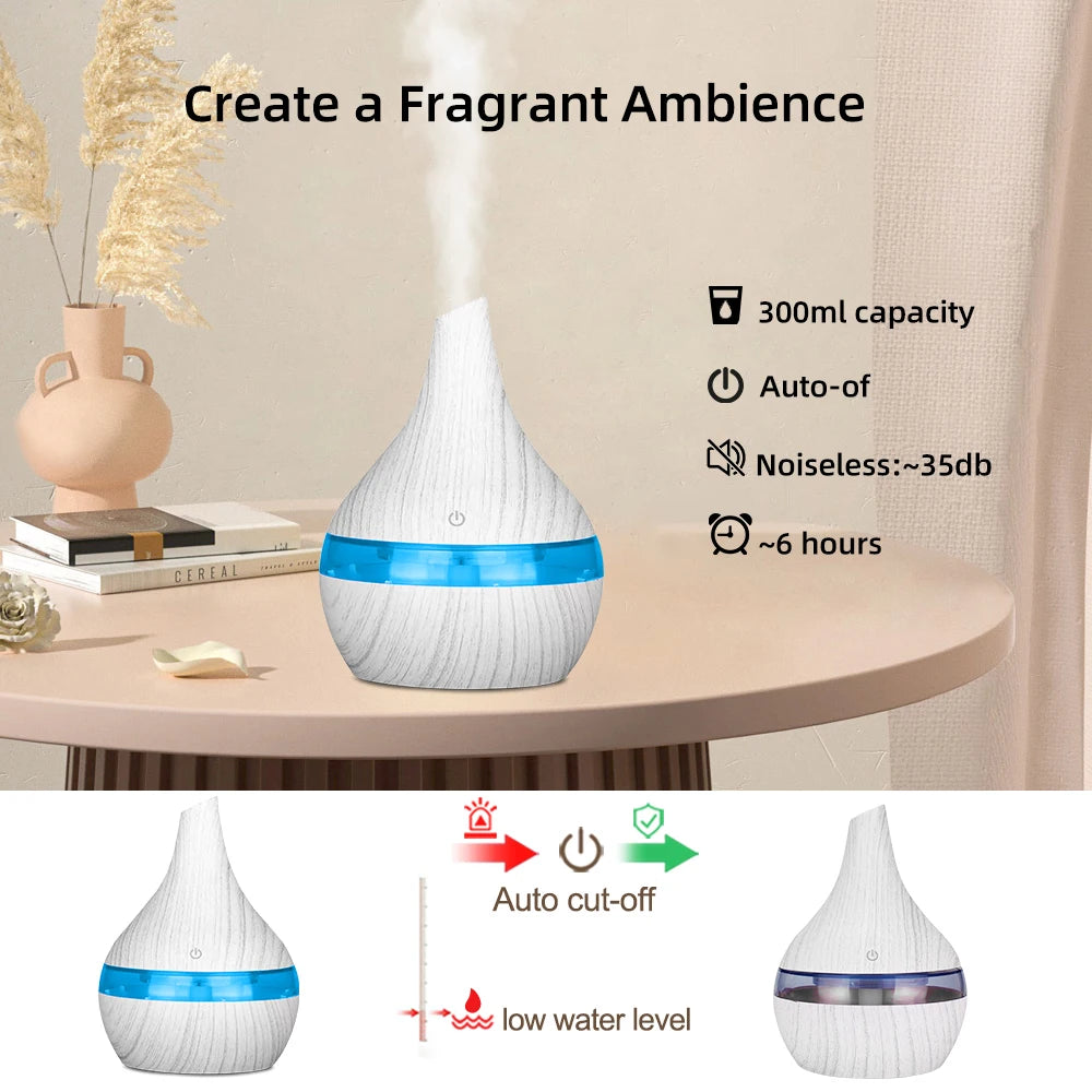 300ml USB Diffusers Rechargeable Air Humidifier with 7 – Color LED A