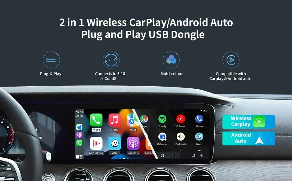 New 2 – in – 1 360 Degree Wireless Adapter CarPlay Android AUTO Car