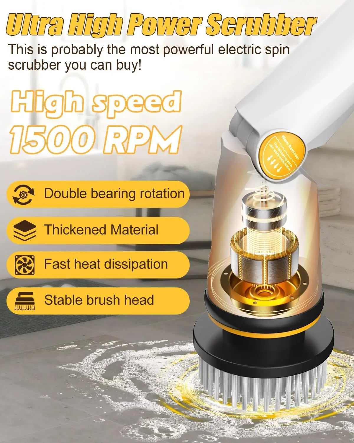 Spin Scrubber with Two Batteries Q2 Pro,1500 RPM High Power Electric