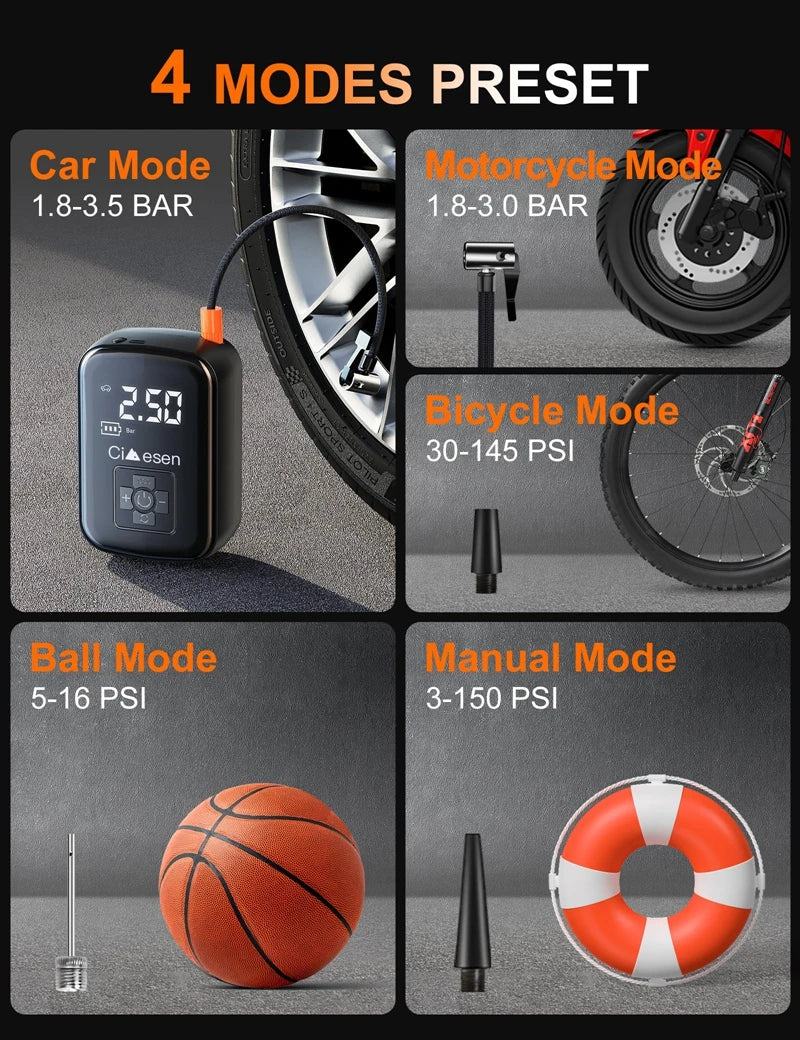 1pc Car Wireless Air Pump 150PSI Portable Electric Tire Inflation fo