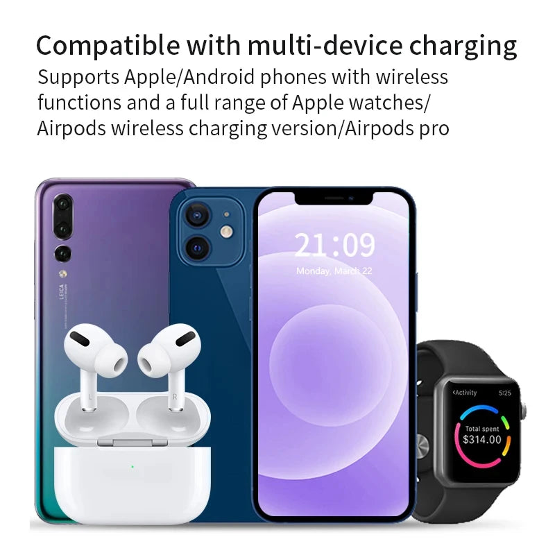 Foldable 3 in 1 Wireless Charger Pad Stand for IPhone 15 14 13 12 8