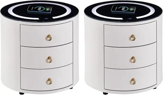 Set of 2 Modern Nightstand with 3 Drawers, Smart Nightstands with Wi