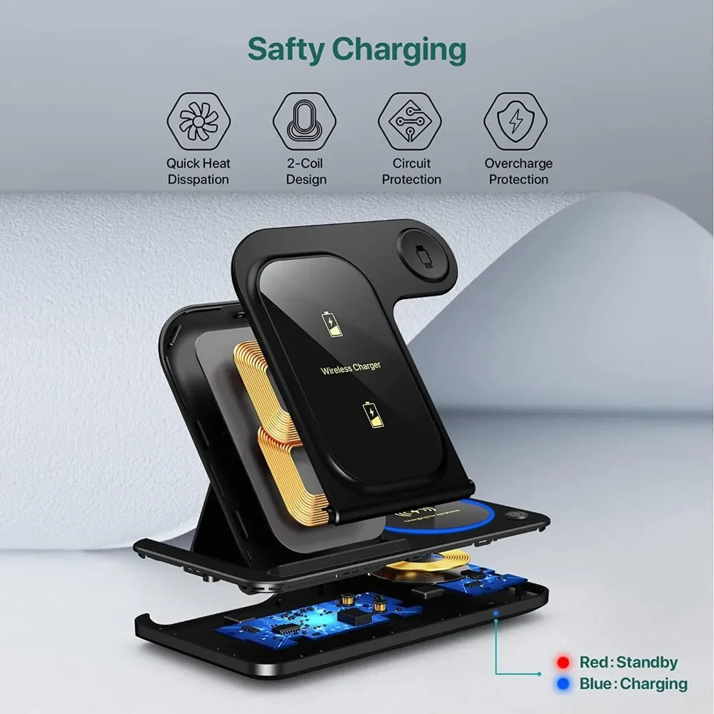 30W LED Fast Wireless Charger Stand 3 in 1 Foldable Charging Station