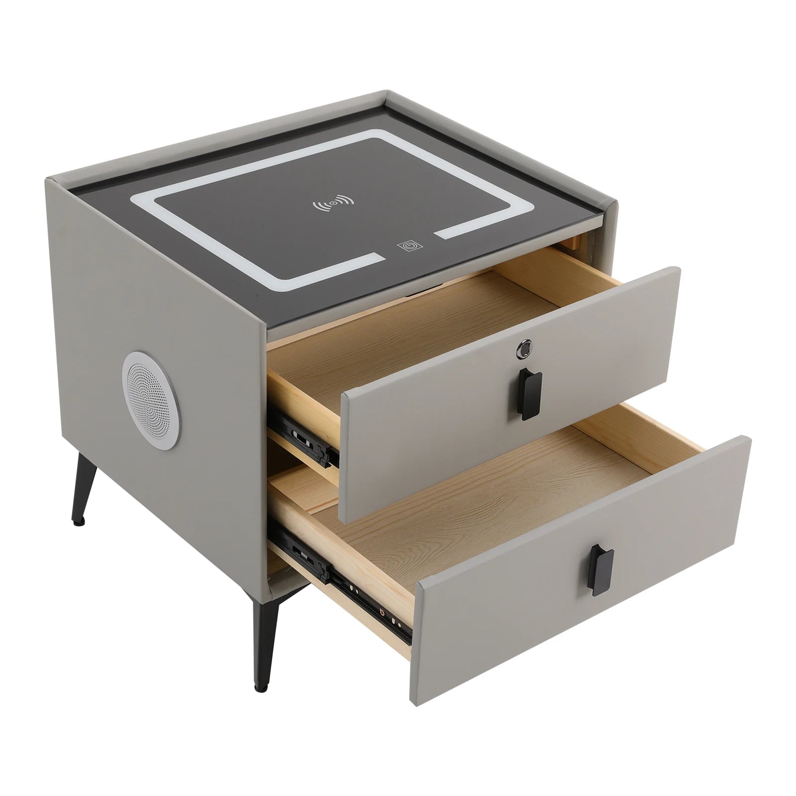 Modern Rectangular Bedside Table with Drawers Bluetooth Speaker Smar