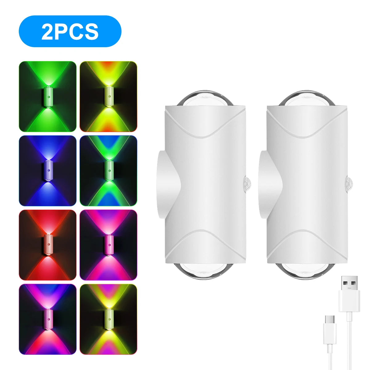 LED Motion Sensor Wall Sconce Lights, 3 Modes, 8 Lighting Colors, US