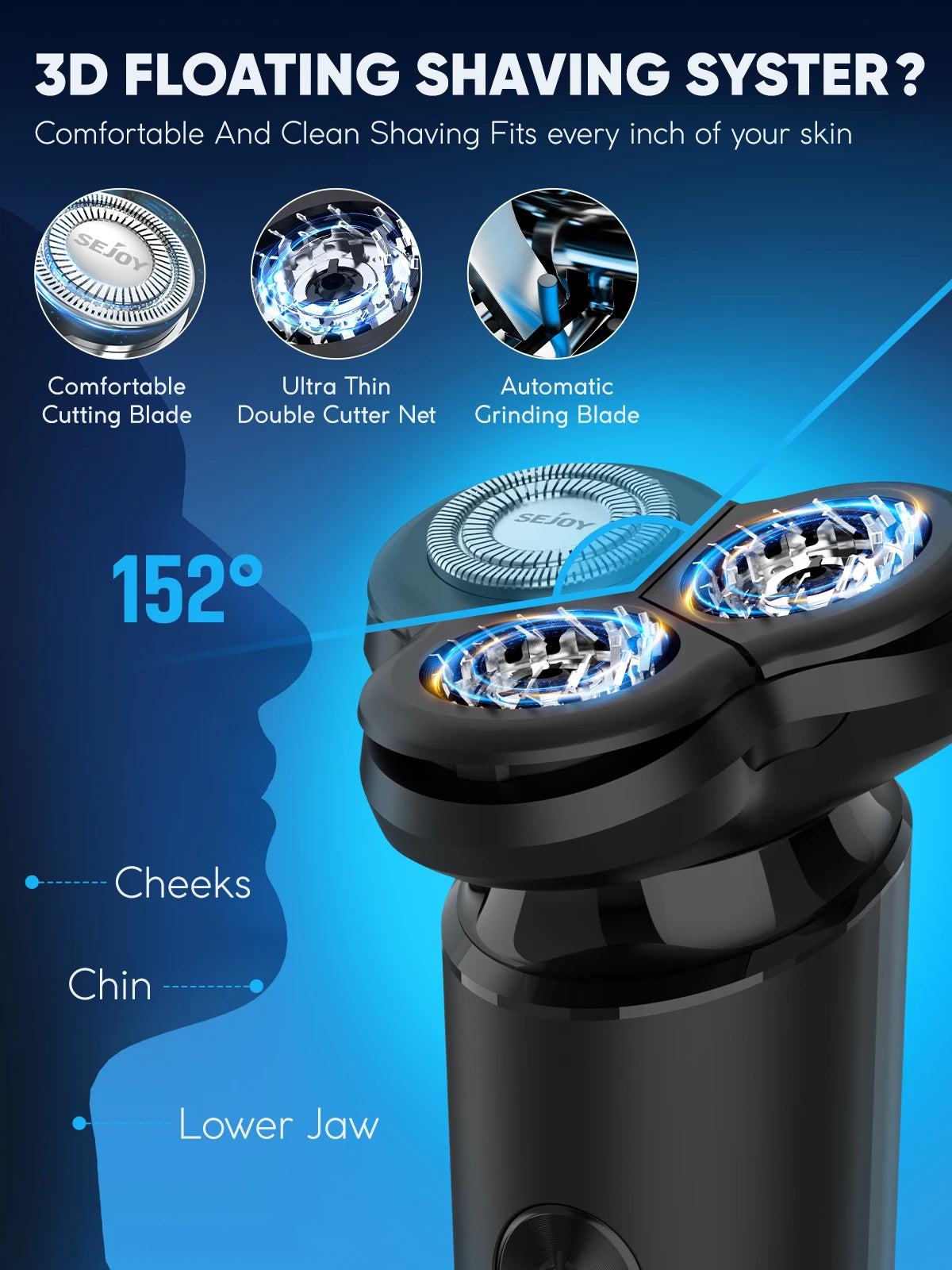 SEJOY Portable Electric Razor Men Electric Shaver Triple Blade Power