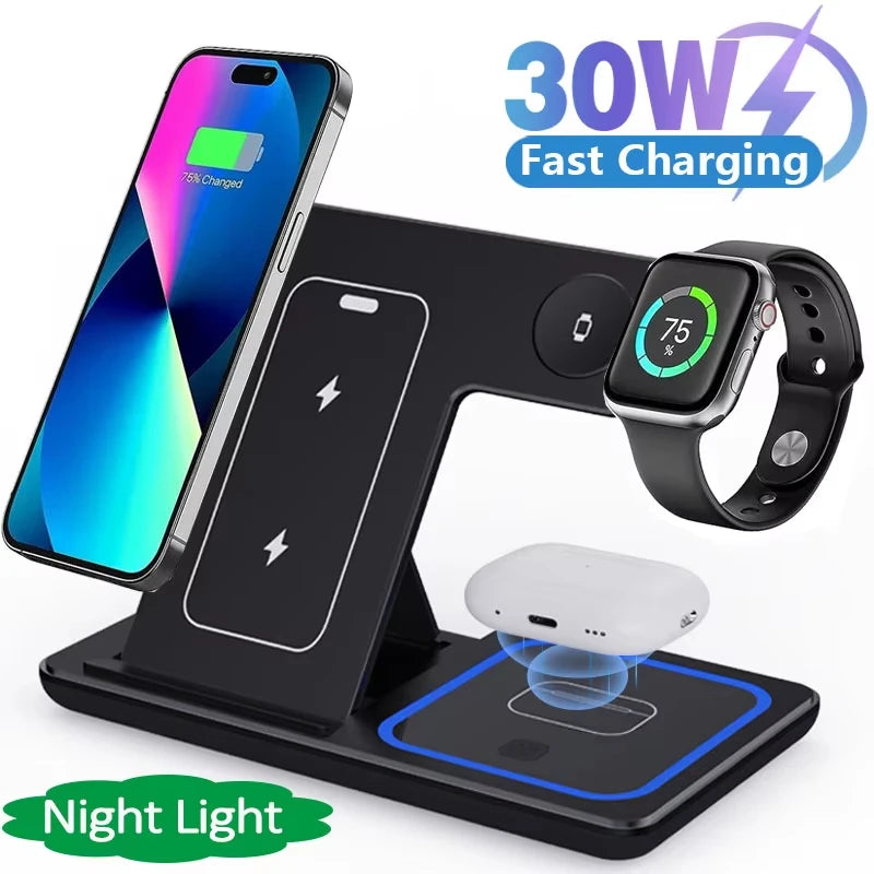 Foldable 3 in 1 Wireless Charger Pad Stand for IPhone 15 14 13 12 8