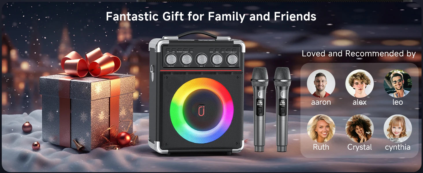 FanFun Karaoke Speaker, Bluetooth Speaker with 2 Microphones and LED