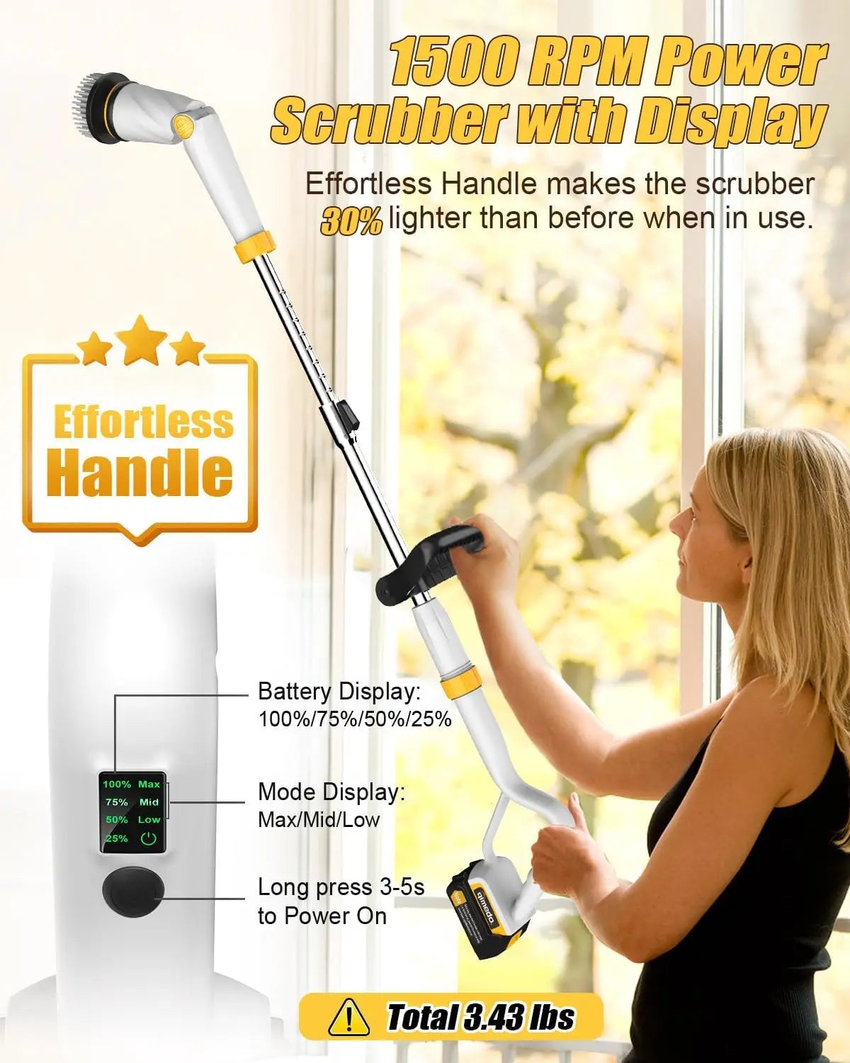 Spin Scrubber with Two Batteries Q2 Pro,1500 RPM High Power Electric