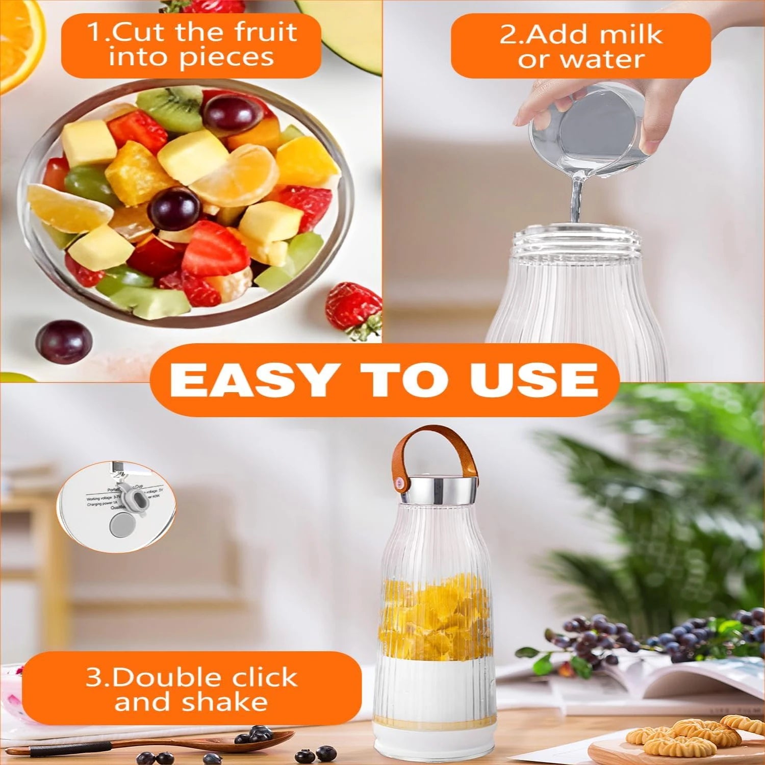Portable Blender USB Rechargeable, Personal Blender for Shakes and S