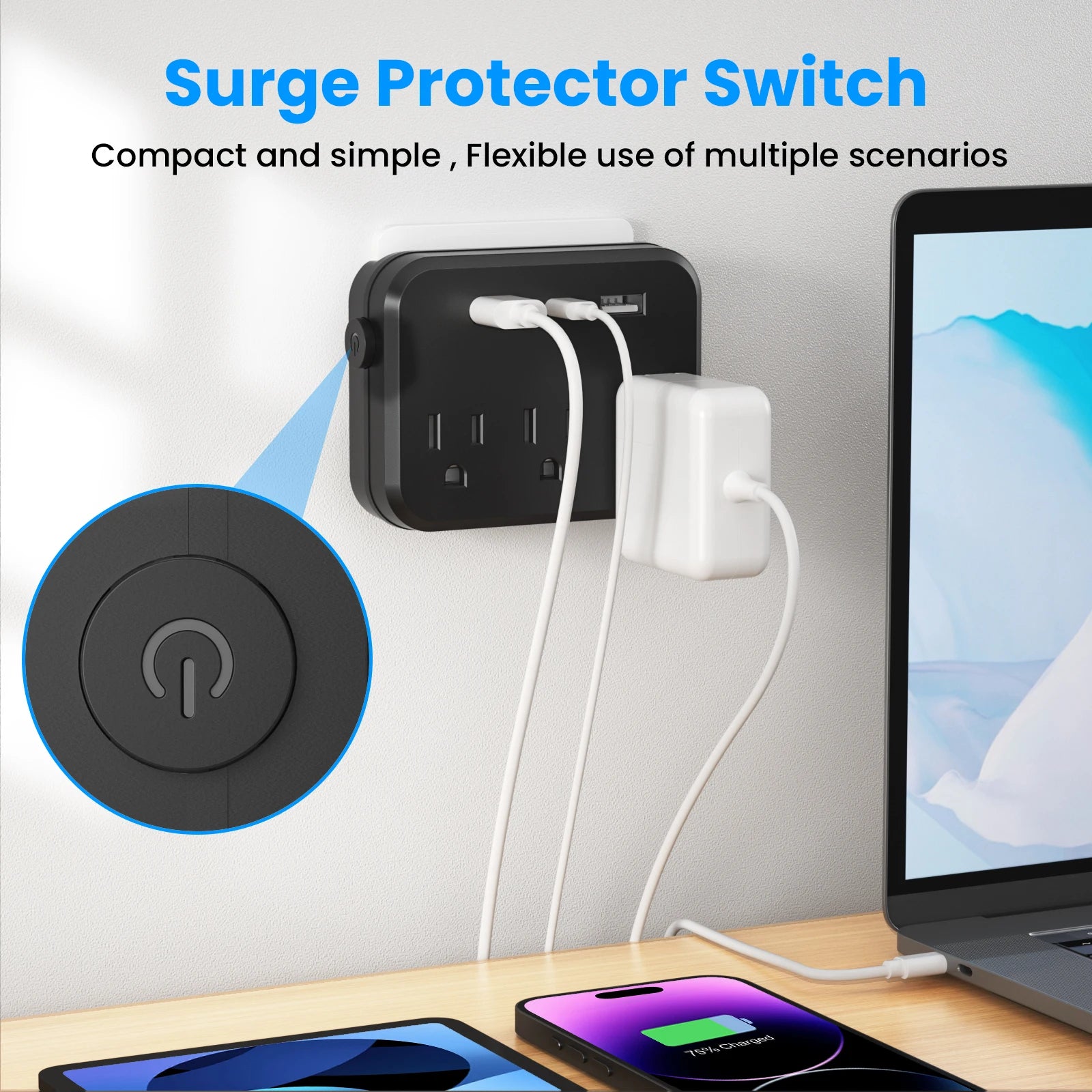 TRANSTON ,Switch with Surge Protector Mini Portable Power Strip 6