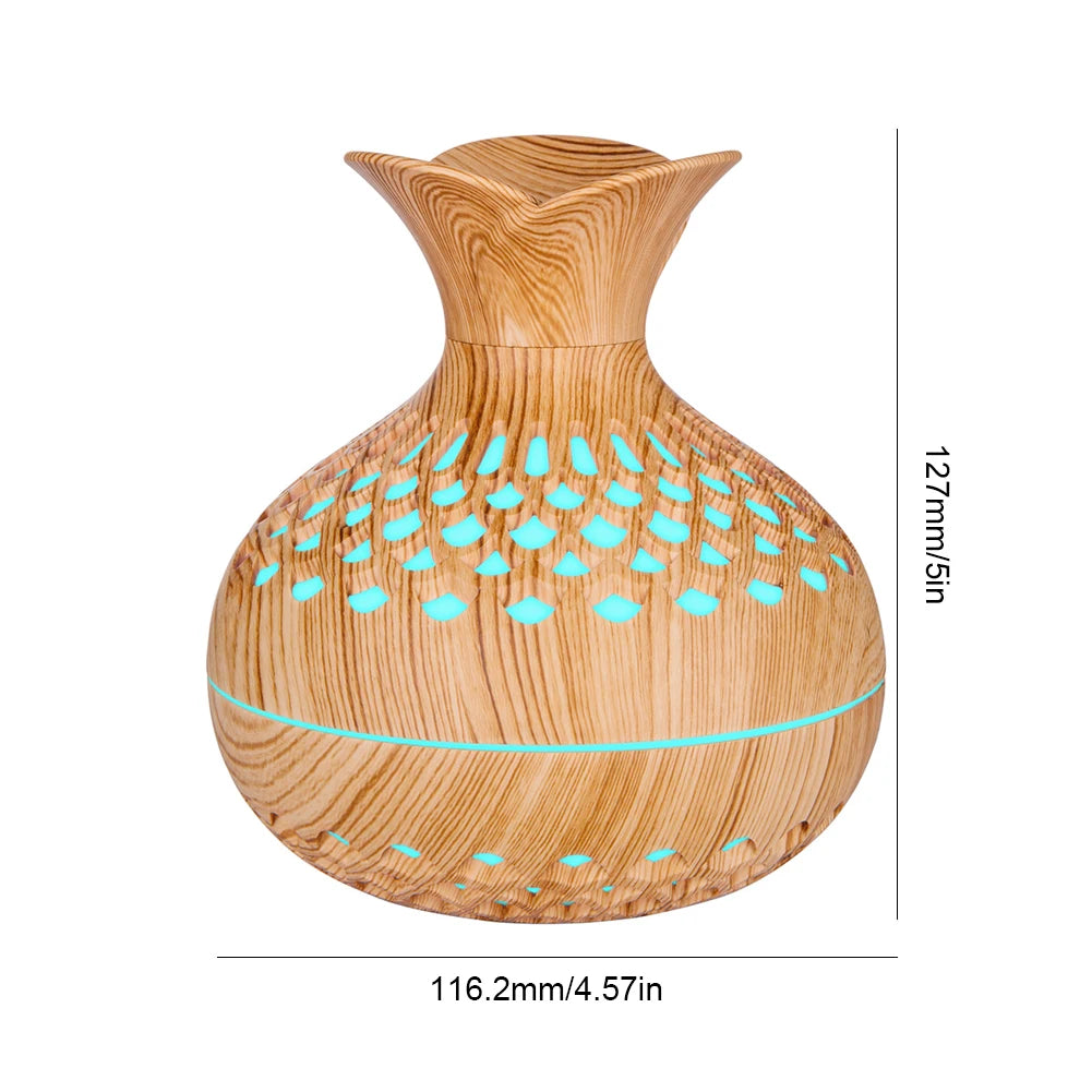 300ML Wood Grain Flower Humidifier Silent Aromatherapy Diffuser USB