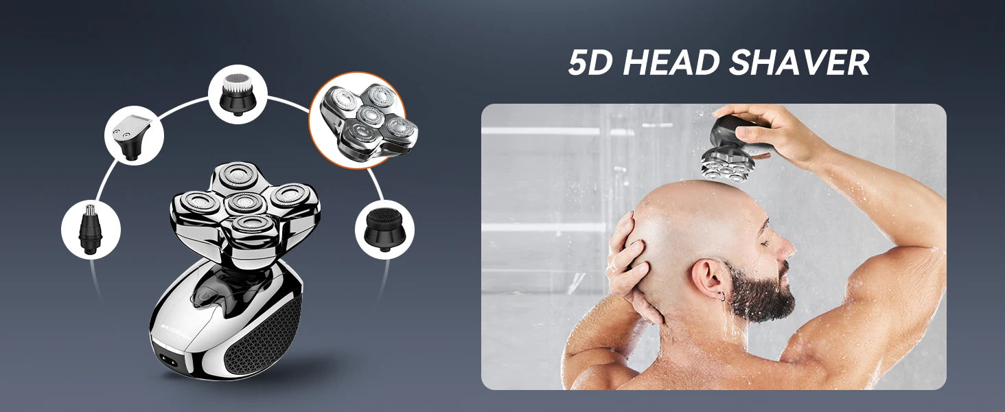 MAXGROOM Electric Head Shavers for Men 5D Floating Blade Magnetic Ra