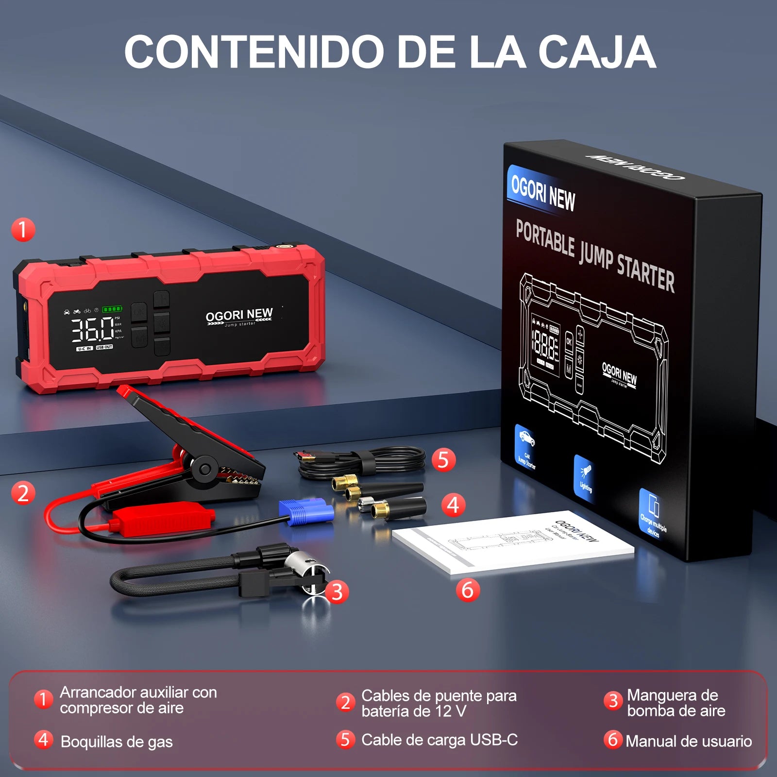 4 in 1 7000A/4000A Jump Starter Power Bank 150PSI Air Compressor Tir