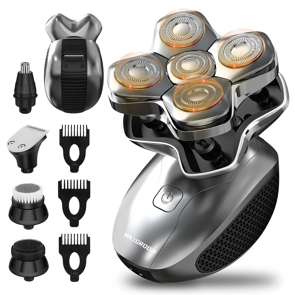 MAXGROOM Electric Head Shavers for Men 5D Floating Blade Magnetic Ra