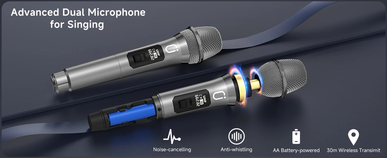 FanFun Karaoke Speaker, Bluetooth Speaker with 2 Microphones and LED