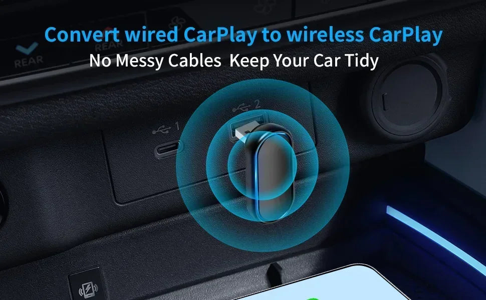 New 2 – in – 1 360 Degree Wireless Adapter CarPlay Android AUTO Car