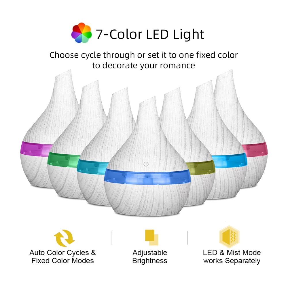 300ml USB Diffusers Rechargeable Air Humidifier with 7 – Color LED A