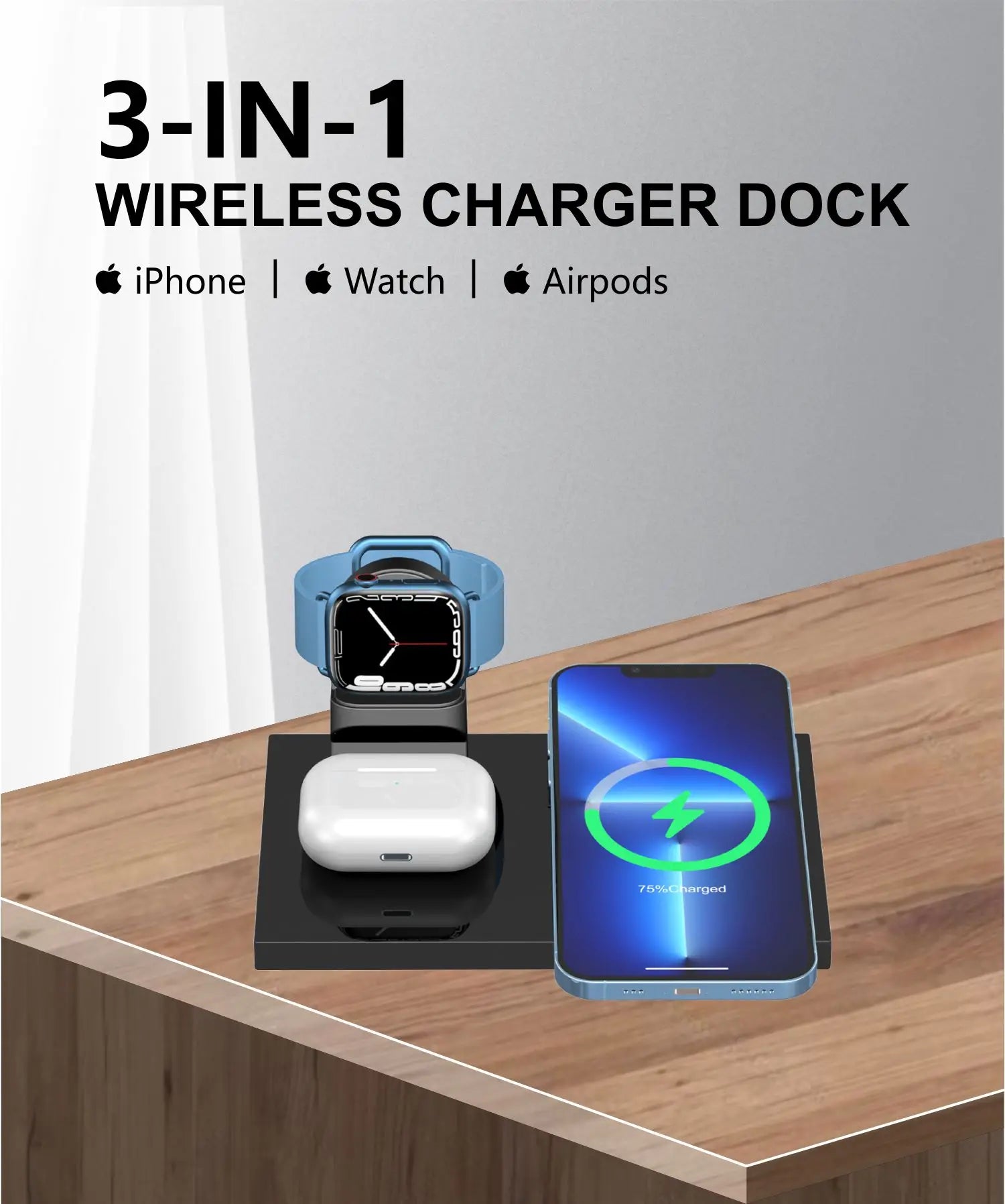 3 in 1 Wireless Charging Station,Charger Station ,Foldable Charging