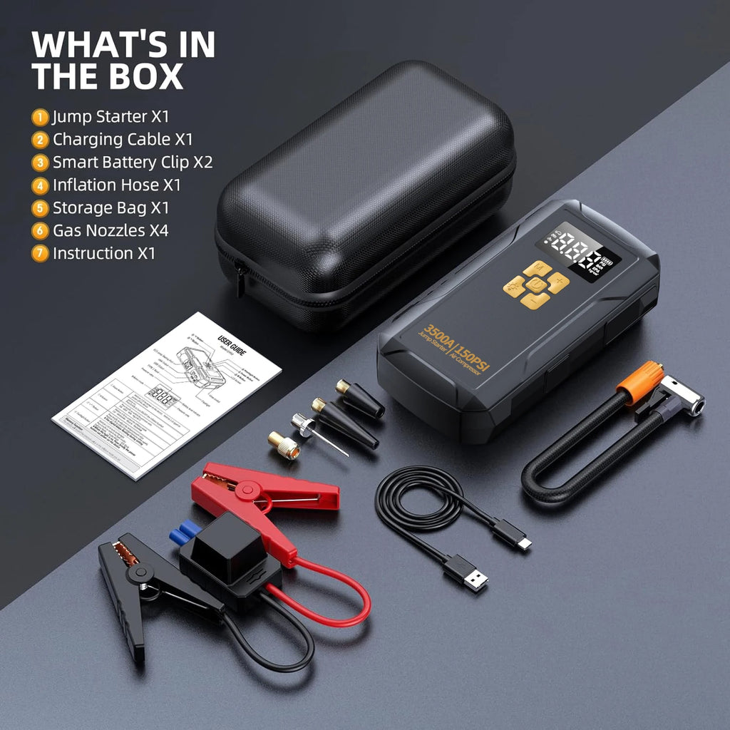 Jump Starter with Air Compressor 3500A Jump Starter 150PSI Air Pump