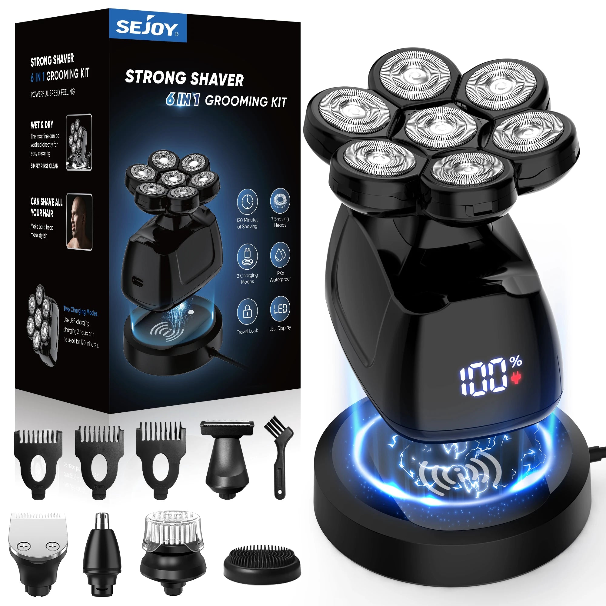 Sejoy Electric Head Shaver for Bald Men 7D Magnetic Razor Hair Trimm